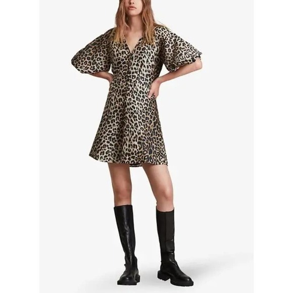 ALL SAINTS Ilora Leopard Print Linen And Silk‎ Blend Mini … - Picture 1 of 8